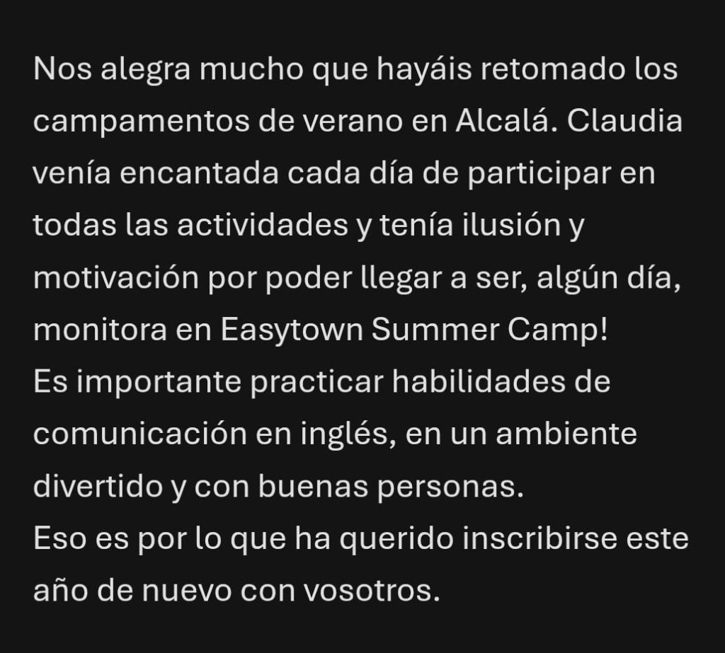 Nos cuentan la ilusión que tienen de pasarlo bien en el campamento de verano de inglés de Easytown Summer Camp en Alcalá de Henares